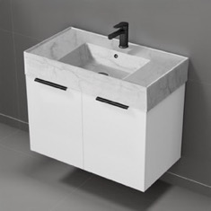 Floating Bathroom Vanity, Modern, 32 inch, Marble Style Sink